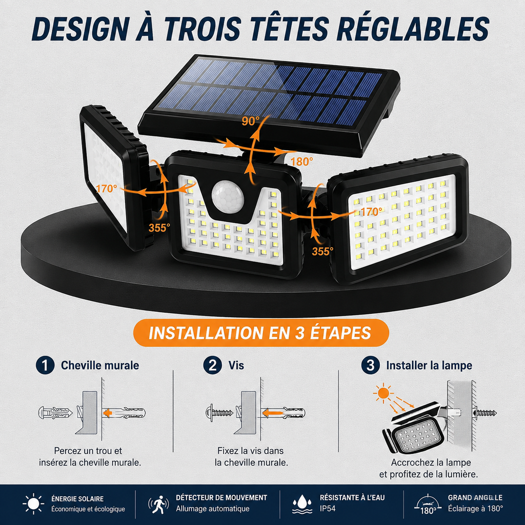 La sécurité de votre maison commence ici : Lampe Solaire Intelligente 74 LED