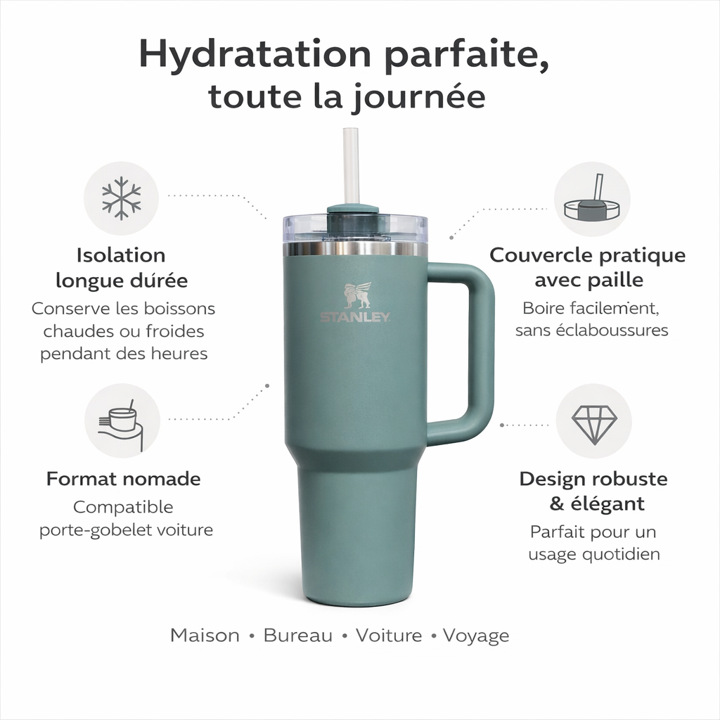 Stanley 1.8L -Gardez votre boisson GLACÉE pendant 48h même sous la chaleur de Dakar 🧊🔥”