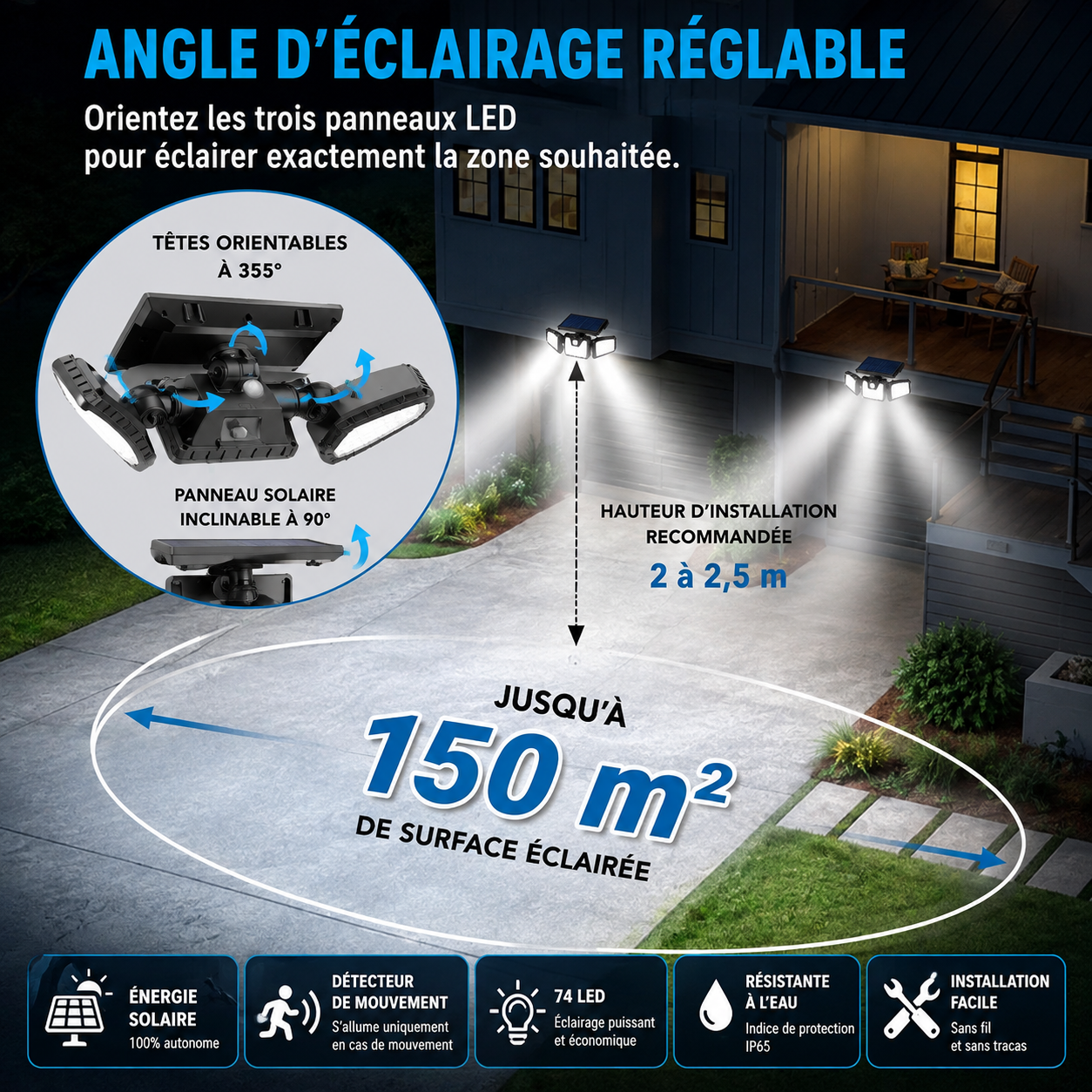 La sécurité de votre maison commence ici : Lampe Solaire Intelligente 74 LED